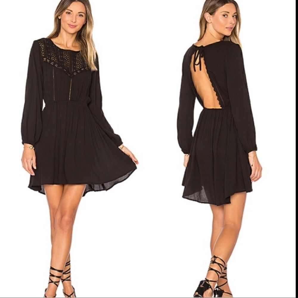 Amuse Society Portia dress Crochet Long Sleeve Dress Black XS sold at Revolve